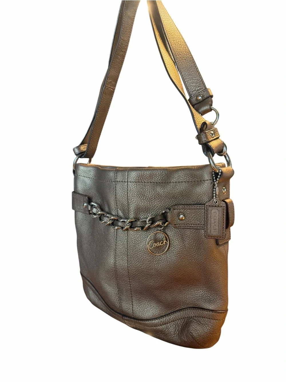 Coach vintage Y2K Metallic Bronze Pebbled Leather Chain Duffle Crossbody Bag
